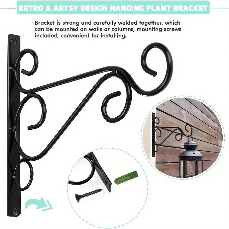 2-Pack Rustic Iron Wall Planter Hooks | Outdoor Flower Pot Hanger