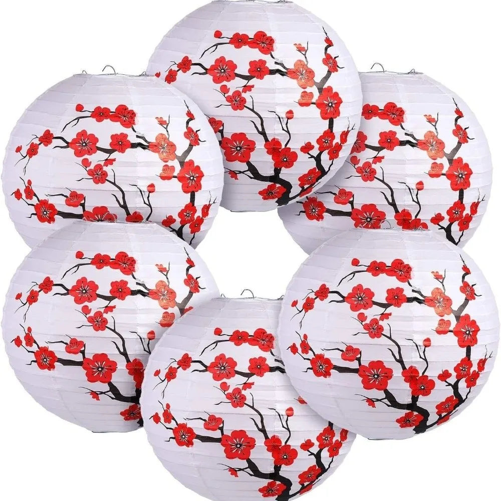 Round Chinese Paper Lantern Set – Cherry Blossom Decor