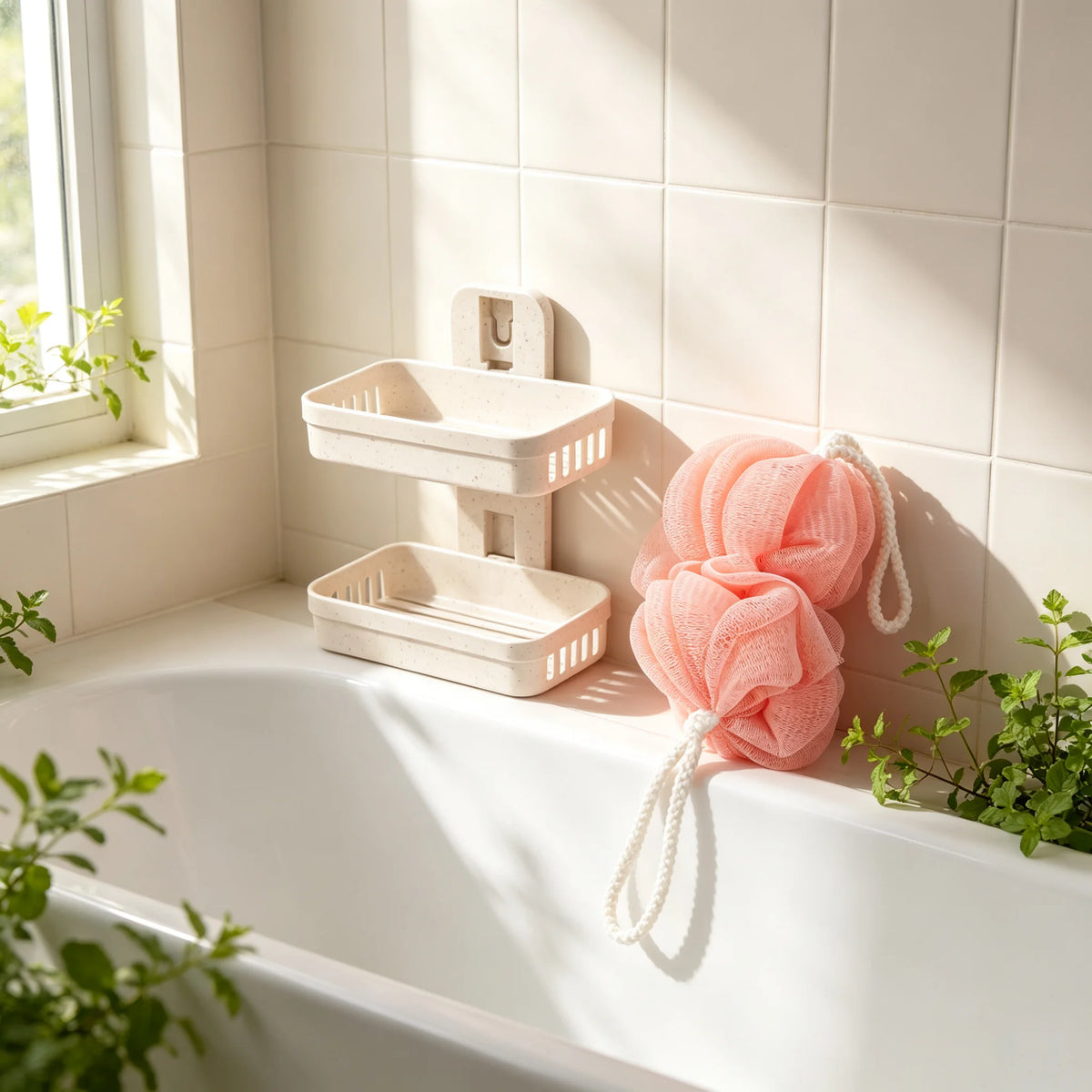 Wall Mounted Soap Dish Set with Bath Loofah Ball | No-Drill