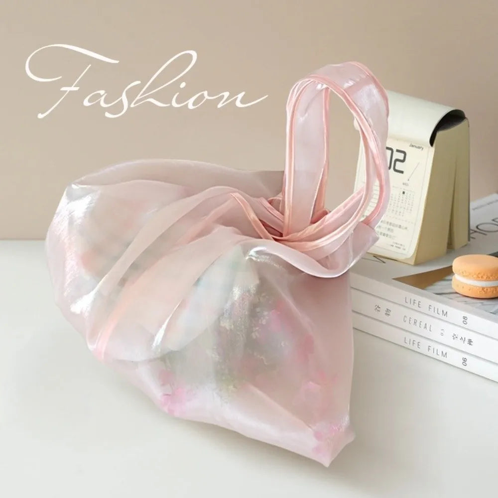 Lightweight Organza Tote Bag – Large Mesh Shopping Handbag