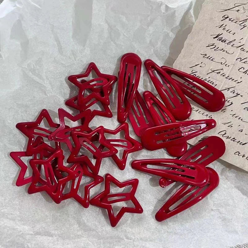 5-Pack Red Star Metal Snap Hair Clips Barrettes for Women