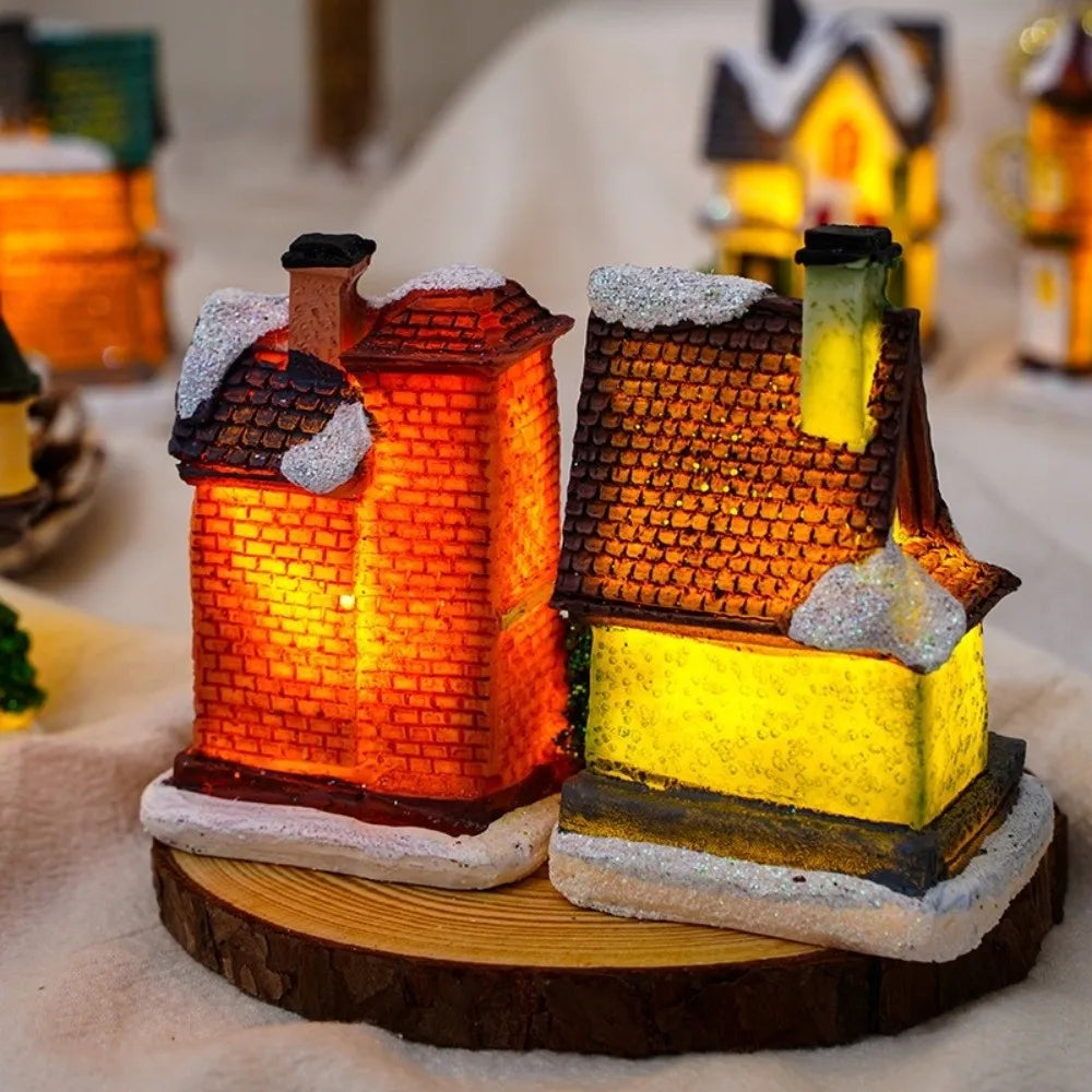 LED Miniature Christmas Light House Resin Winter Village Ornament