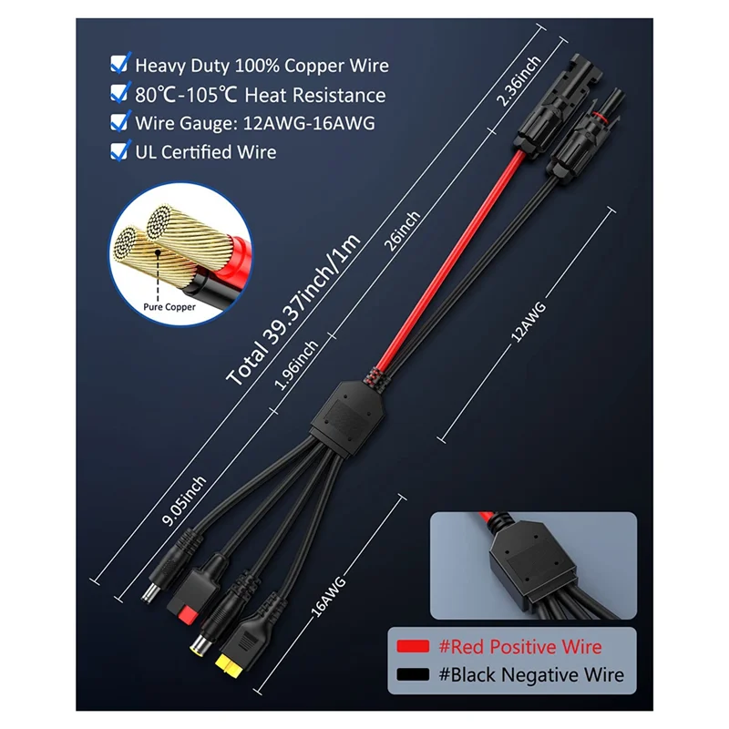 4-in-1 Solar Panel Connector Splitter – Anderson DC XT60