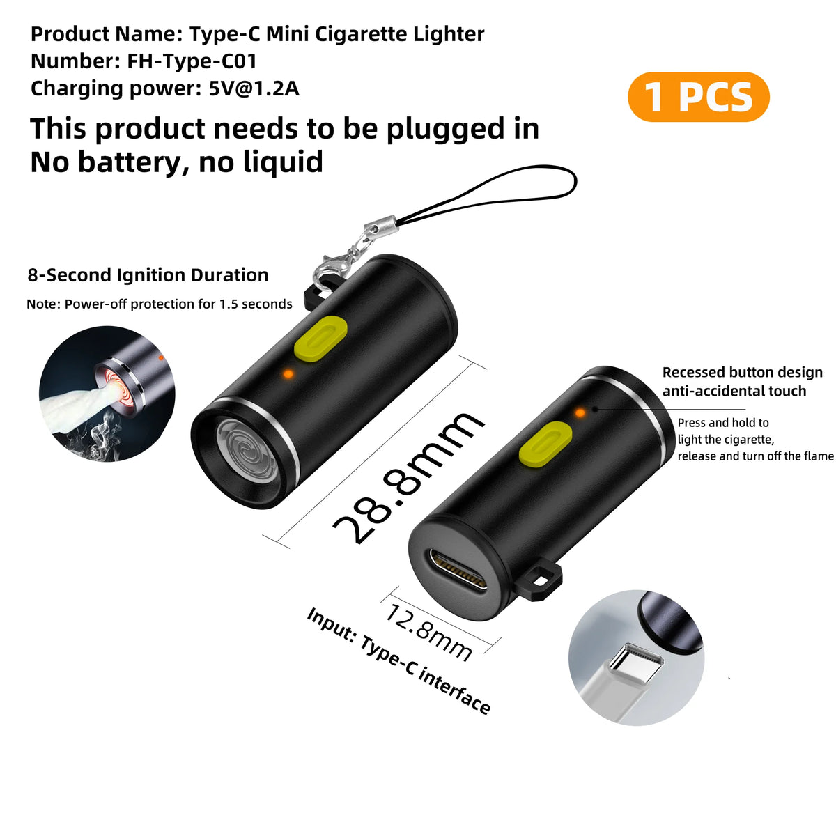 Type-C Flameless Electric Lighter USB-C Portable Igniter