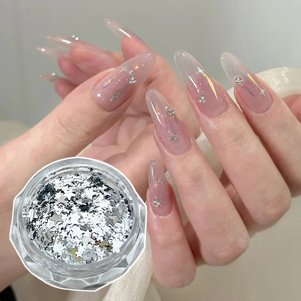 Yoxier Holographic Nail Art Glitter Flakes – Hearts Stars Circles