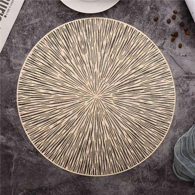 8-Pack Golden Round Hollow PVC Placemats – Decorative Table Mats