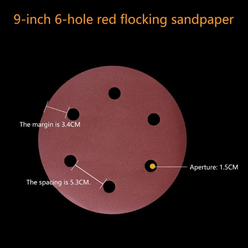 9-Inch 6-Hole Aluminum Oxide Sanding Discs – 50-Pack Hook & Loop
