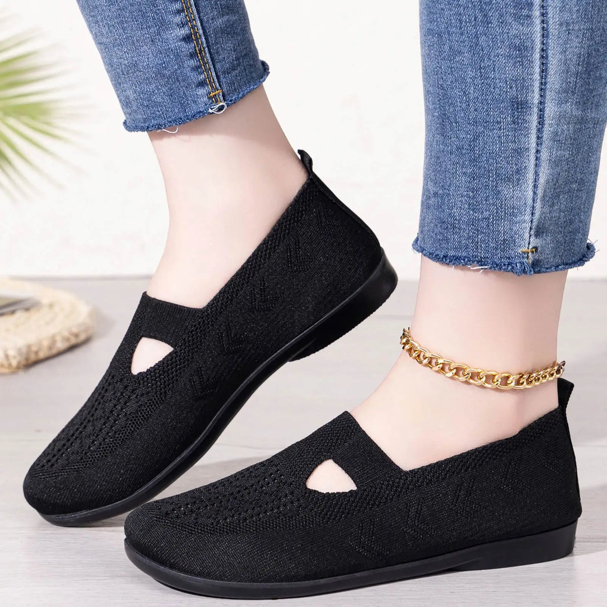 Women's Knit Slip-On Loafers – Breathable Lightweight Flat Shoes