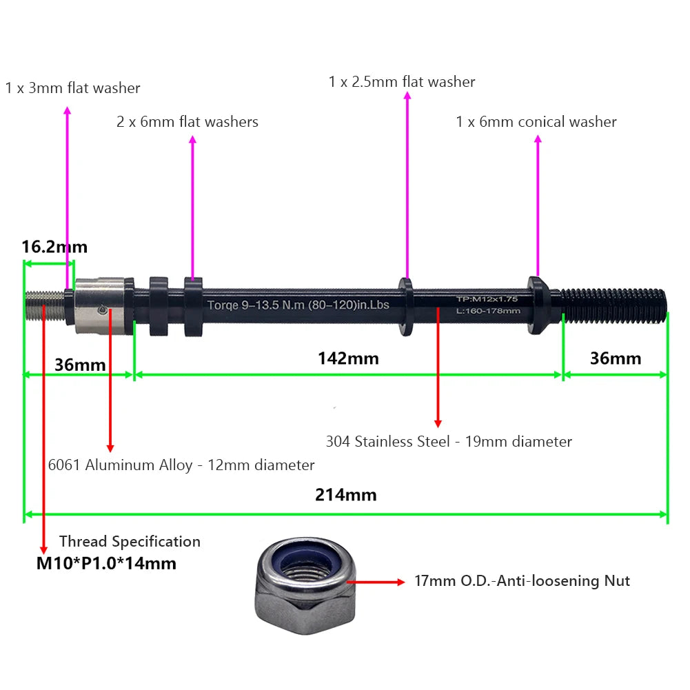 M12 Bicycle Trailer Thru Axle Hitch P1.0/1.5/1.75 | MOJOYCE