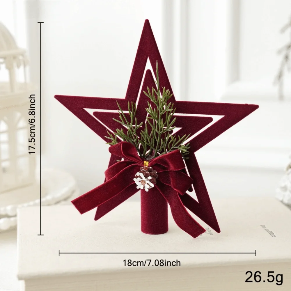 Wine Red Bow Bell Christmas Tree Topper Ornament
