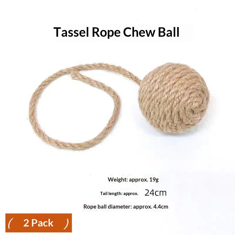 Natural Fiber Cat Toy Ball with Rattle Sound & Rope Tail – VIBE