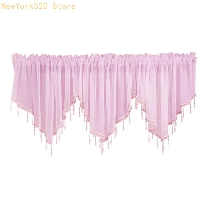 Tulle Triangle Valance Crystal Beads Sheer Rod Pocket Curtain Panel