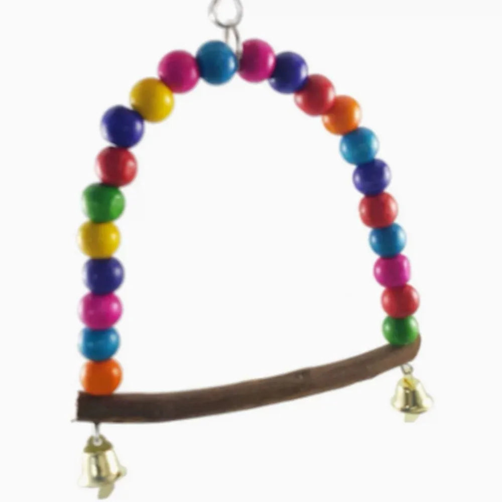 Colorful Wooden Bird Swing Toy with Bells – Parrot Perch