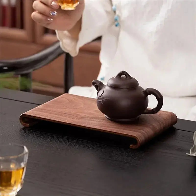 Walnut Wood Tea & Coffee Serving Tray – Heat-Resistant Stand