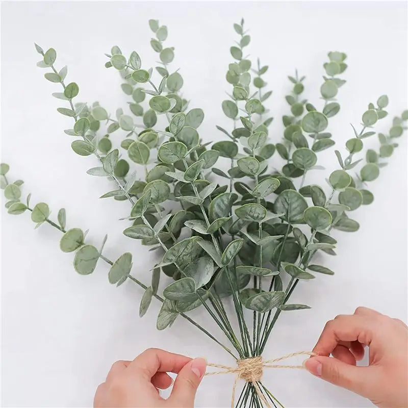 54-Pack Artificial Eucalyptus Stems – Gray Green Leaf Branches