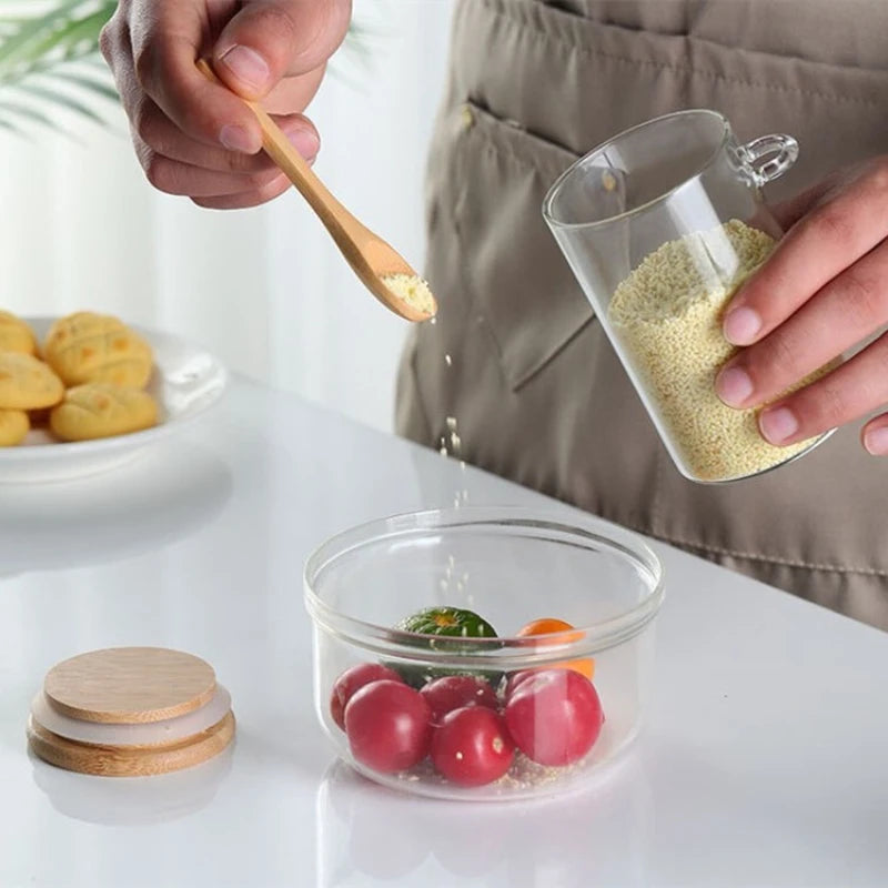 Glass Spice Jars with Bamboo Lid & Spoon – Airtight Canisters