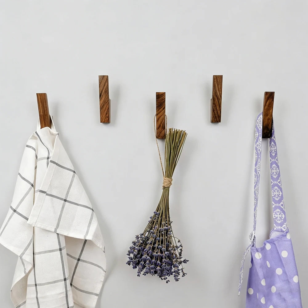 VIBE Walnut Wood Wall Hooks – Coat Rack & Key Holder