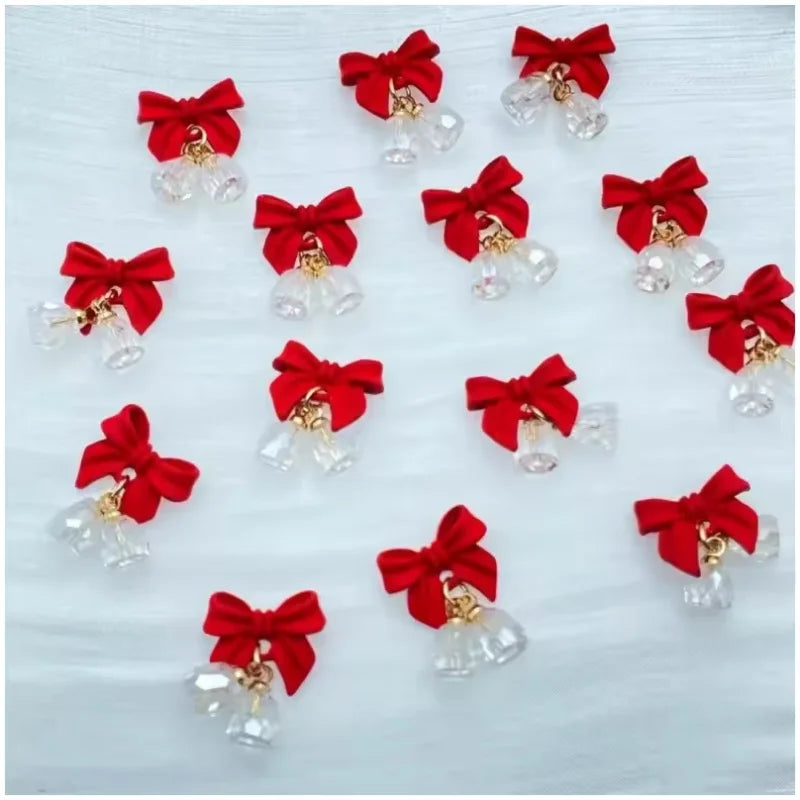 3D Christmas Bell Nail Charms – Crystal Bowknot Set of 3