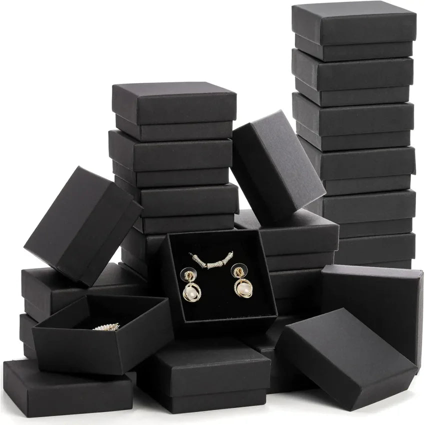32-Pack Black Kraft Jewelry Gift Boxes with Foam Insert 7×7×2.5cm