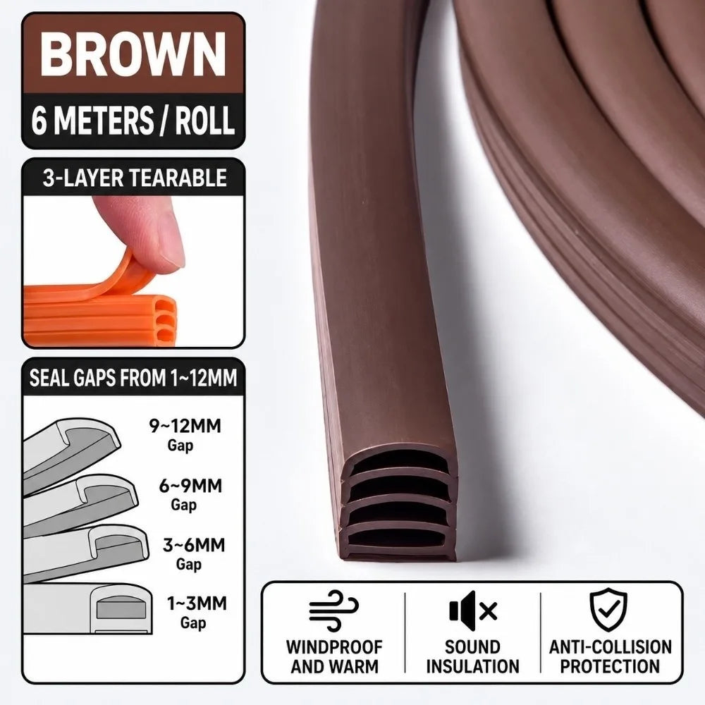 Self-Adhesive Door Seal Strip 6m Rubber Weather Stripping