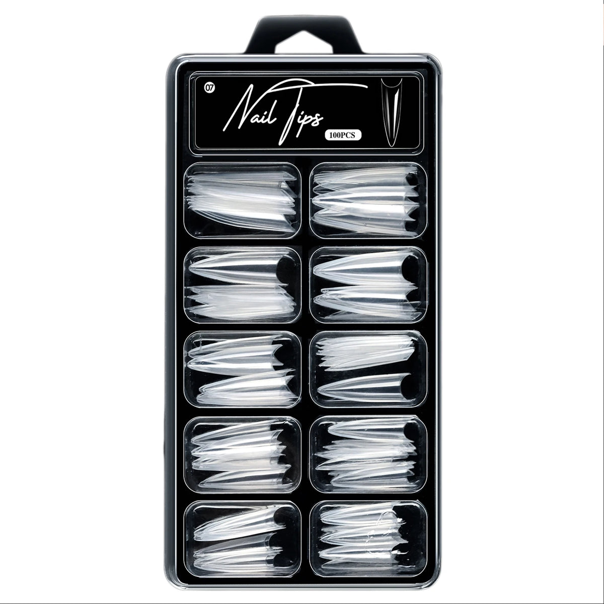 100pcs Clear Coffin Fake Nails Pre-Etched Full Cover Tips