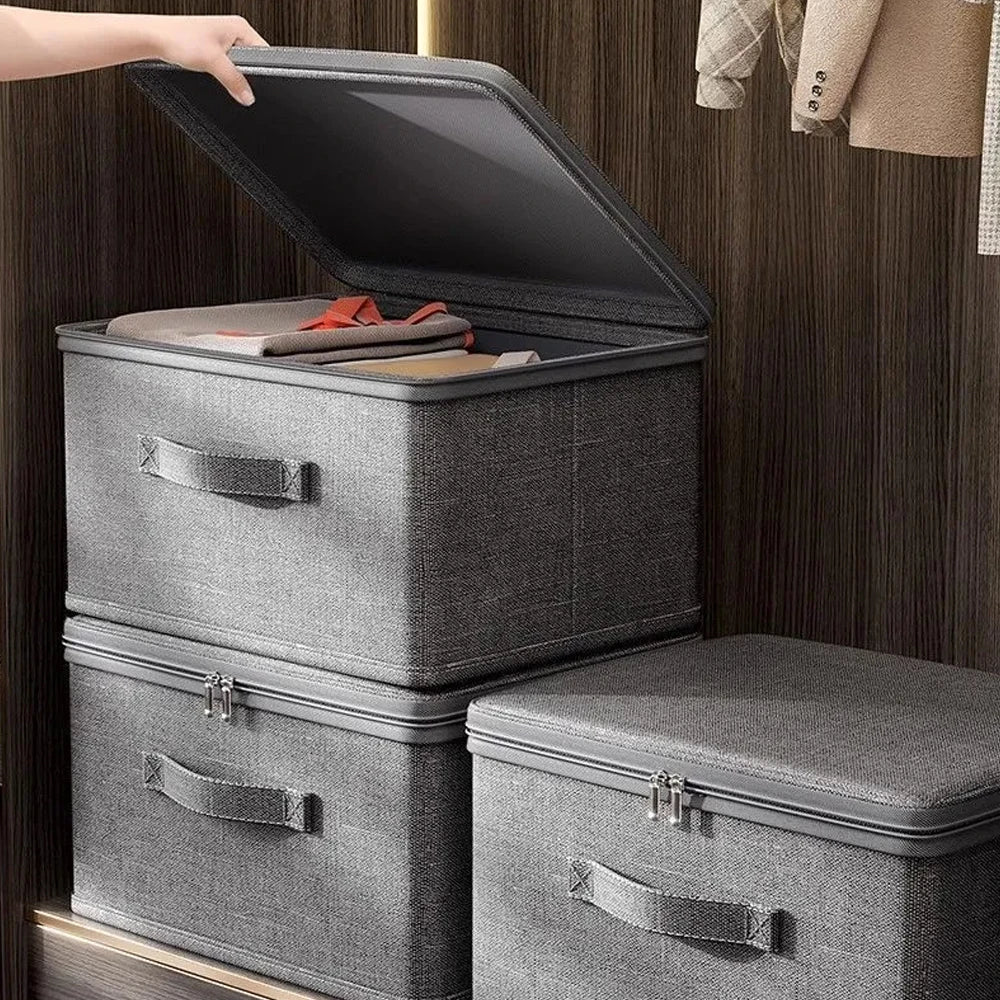 Foldable Clothes Storage Box with Lid & Zipper – Large Capacity