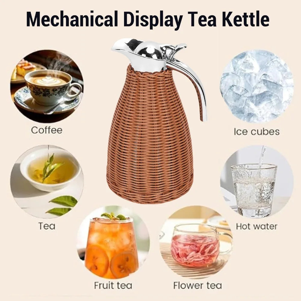 Handwoven Rattan Thermal Coffee Carafe 1.5L Triple Wall 51oz