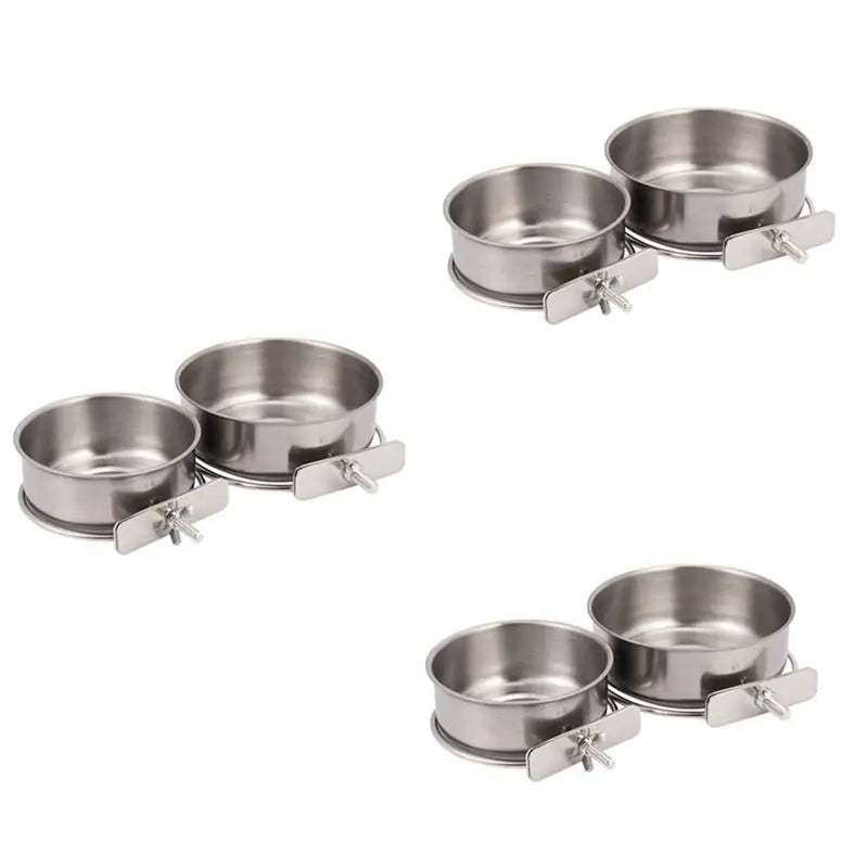 6-Pack Stainless Steel Bird Feeding Cups with Clamp Holder