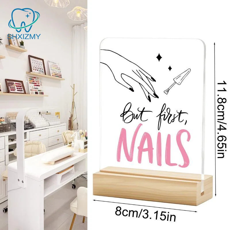 "But First, Nails" Acrylic Desk Sign – Nail Salon Decor