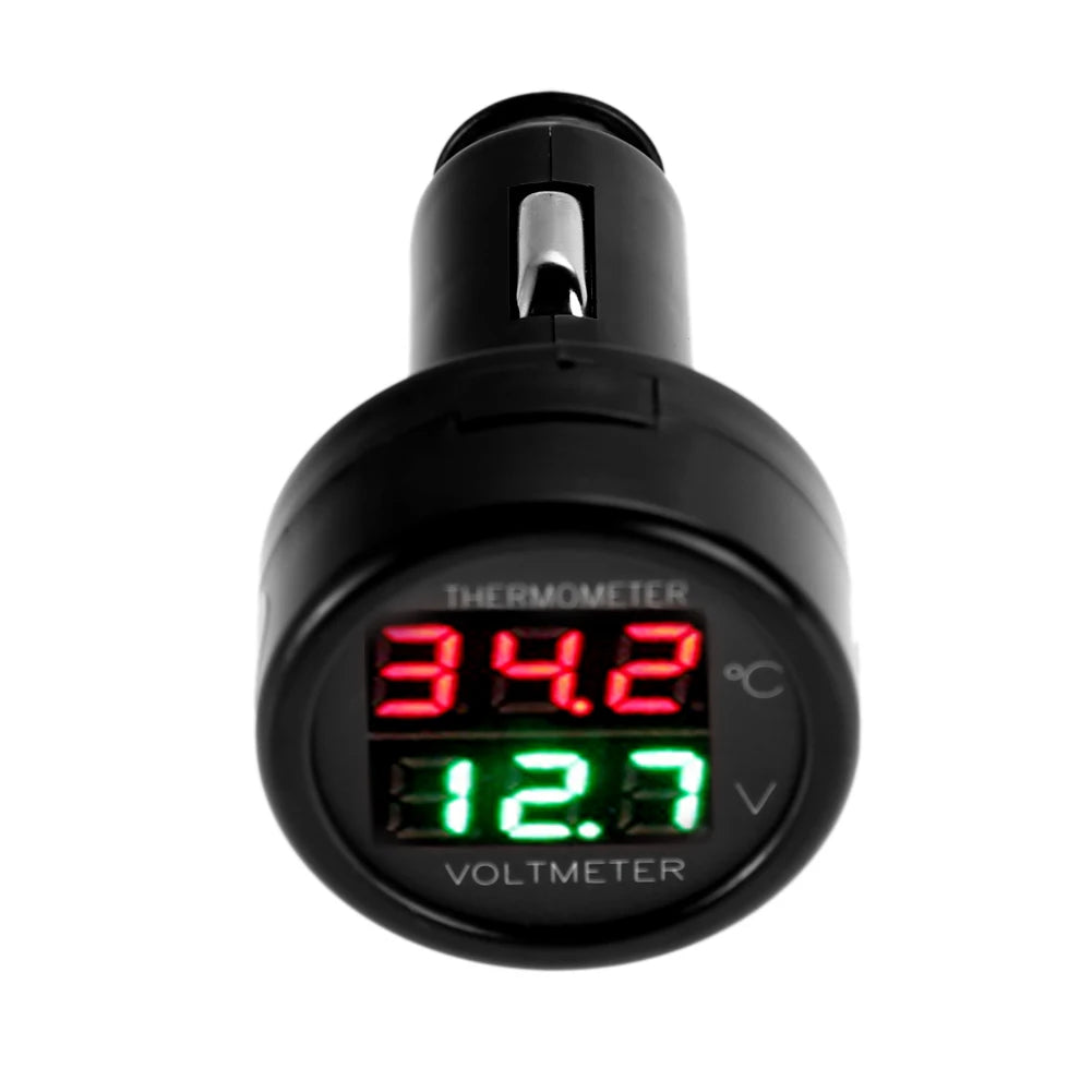 12V Car Voltmeter Thermometer – 2-in-1 Cigarette Lighter Monitor