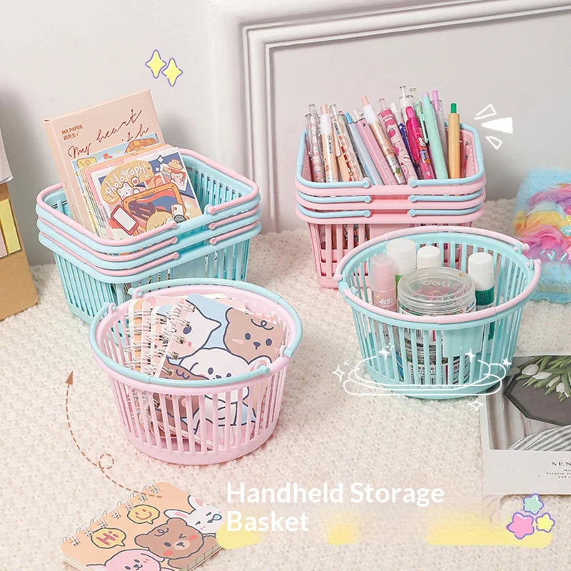 Portable Plastic Storage Basket with Handle – Desktop Organizer