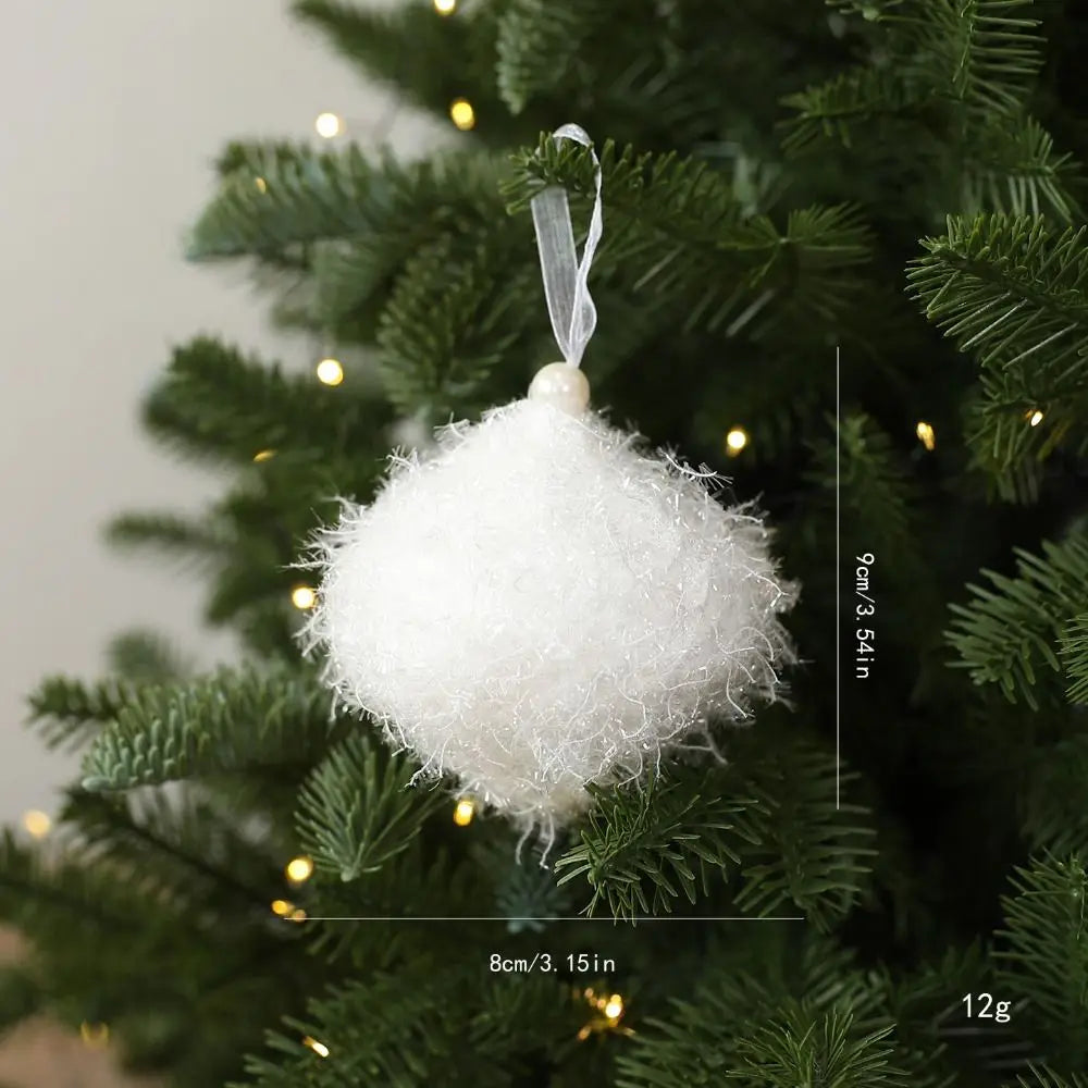 White Plush Christmas Ornament – Glitter Threads & Ribbon Loop