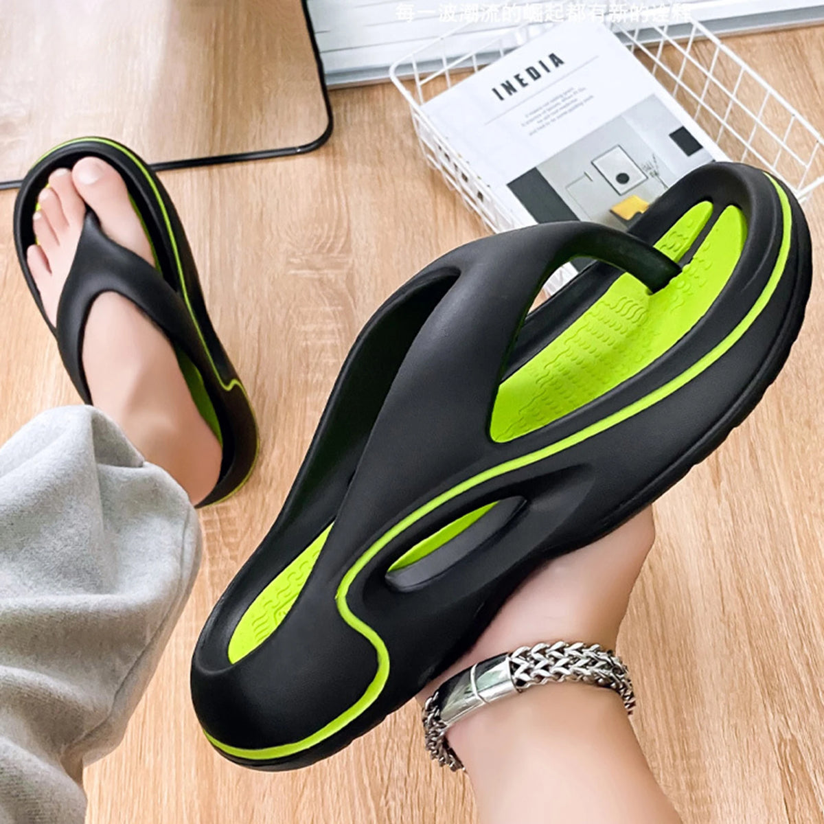 VIBE Men's Flip-Flop Slides – Soft EVA Thong Sandals