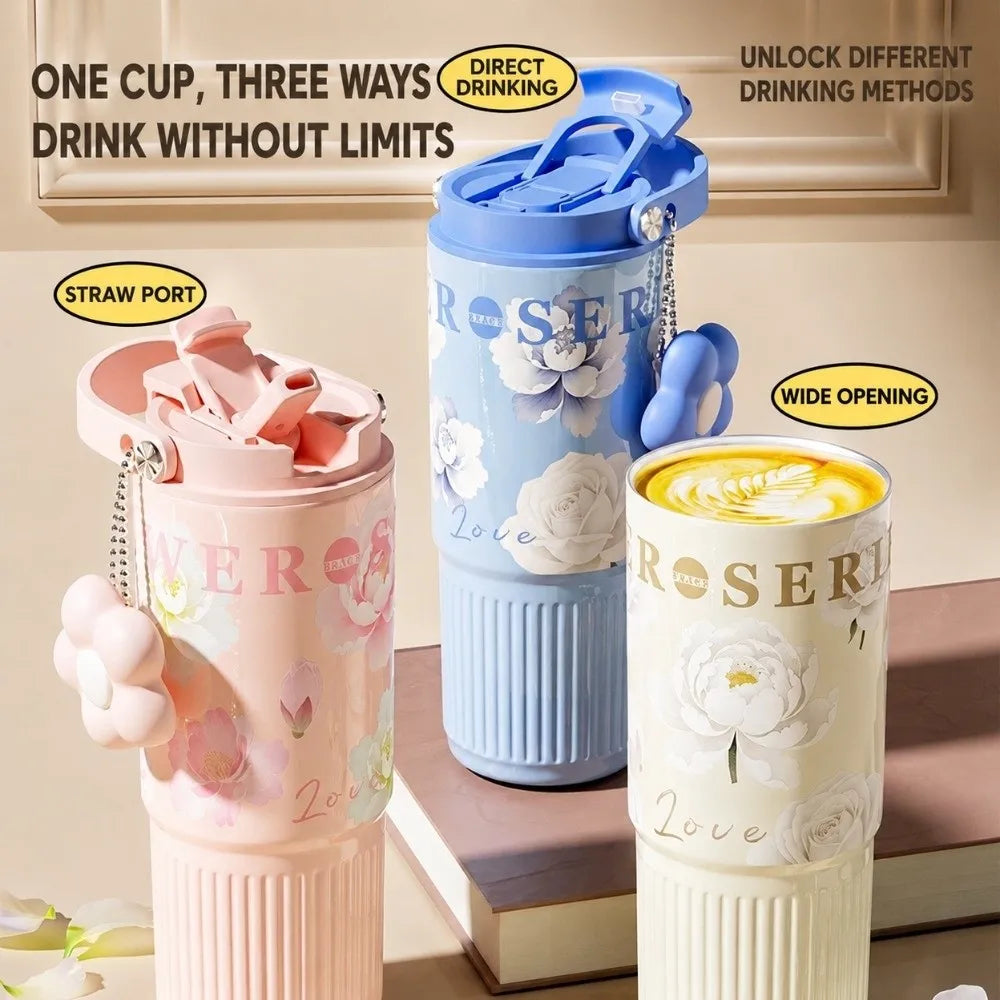VIBE 750ml Floral Insulated Stainless Steel Tumbler for Women