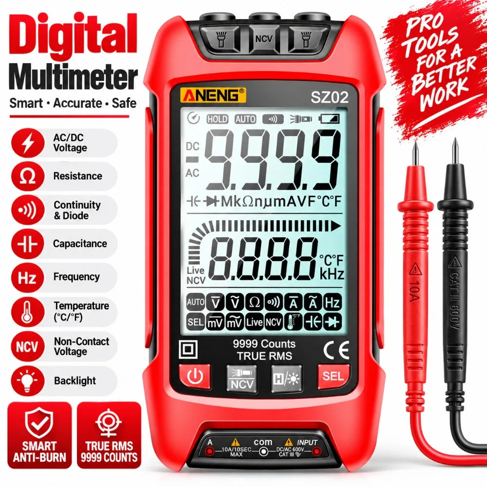 9999 Count True RMS Digital Multimeter Auto Range – VIBE