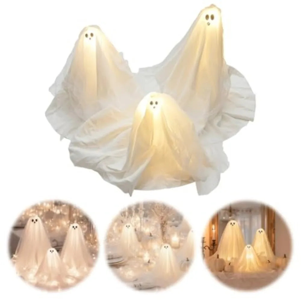 3-Pack Halloween Ghost Figurines LED Glow Table Decor Set