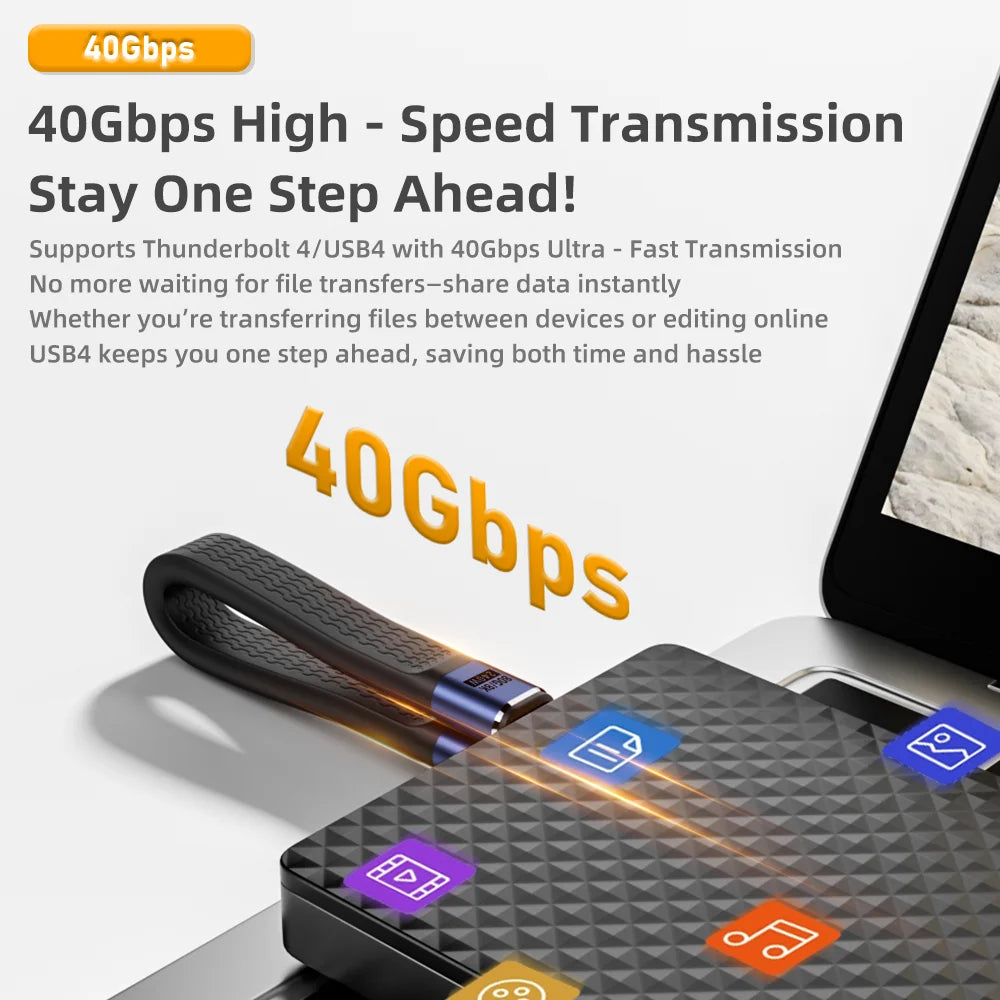 USB4 Keychain Cable 240W 40Gbps Thunderbolt 4 8K@60Hz USB-C