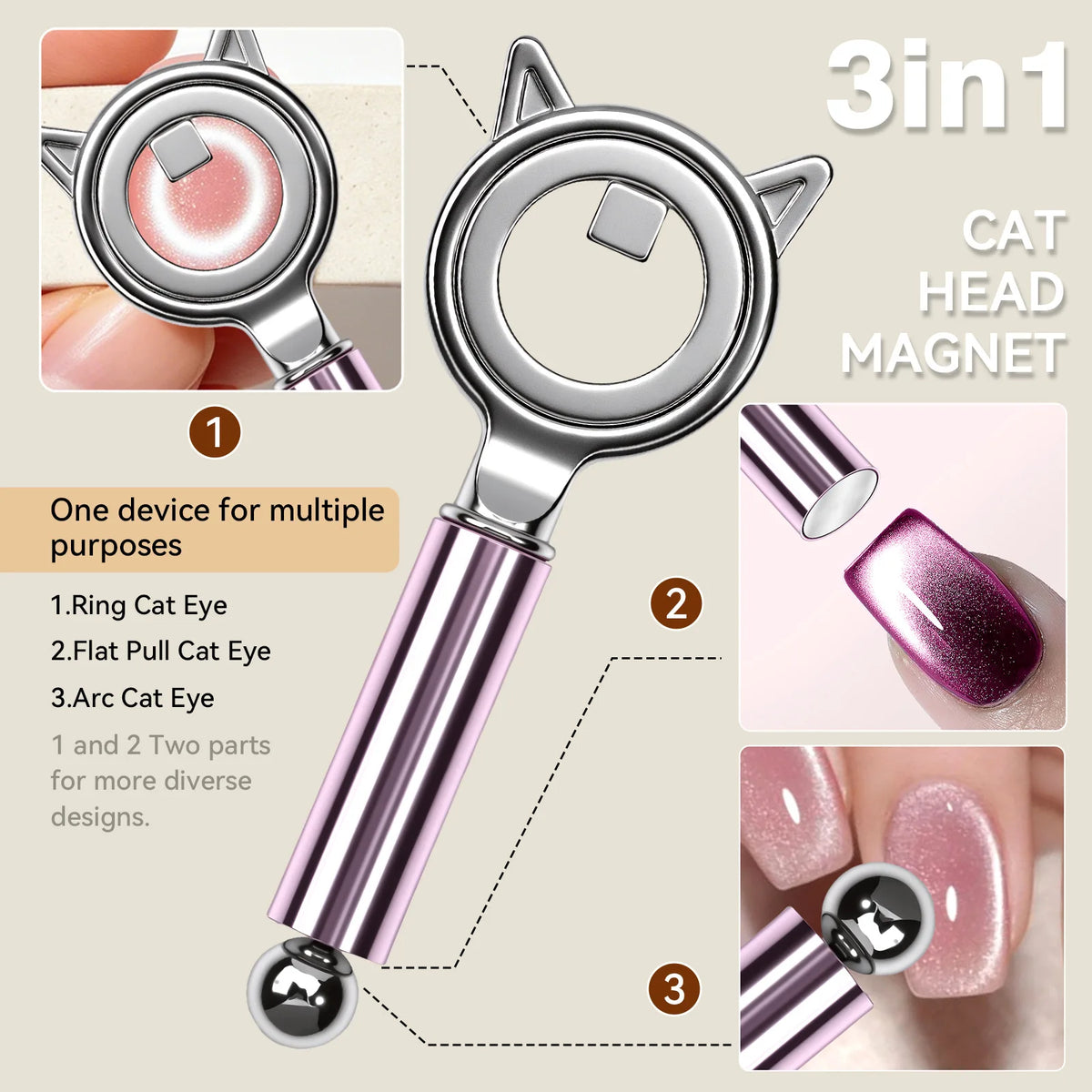 Cat Ear 3-in-1 Halo Ring Nail Magnet for Cat Eye Gel Art