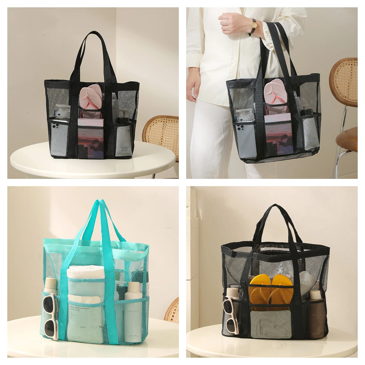 Large Nylon Mesh Beach Bag – Waterproof Sandproof Tote
