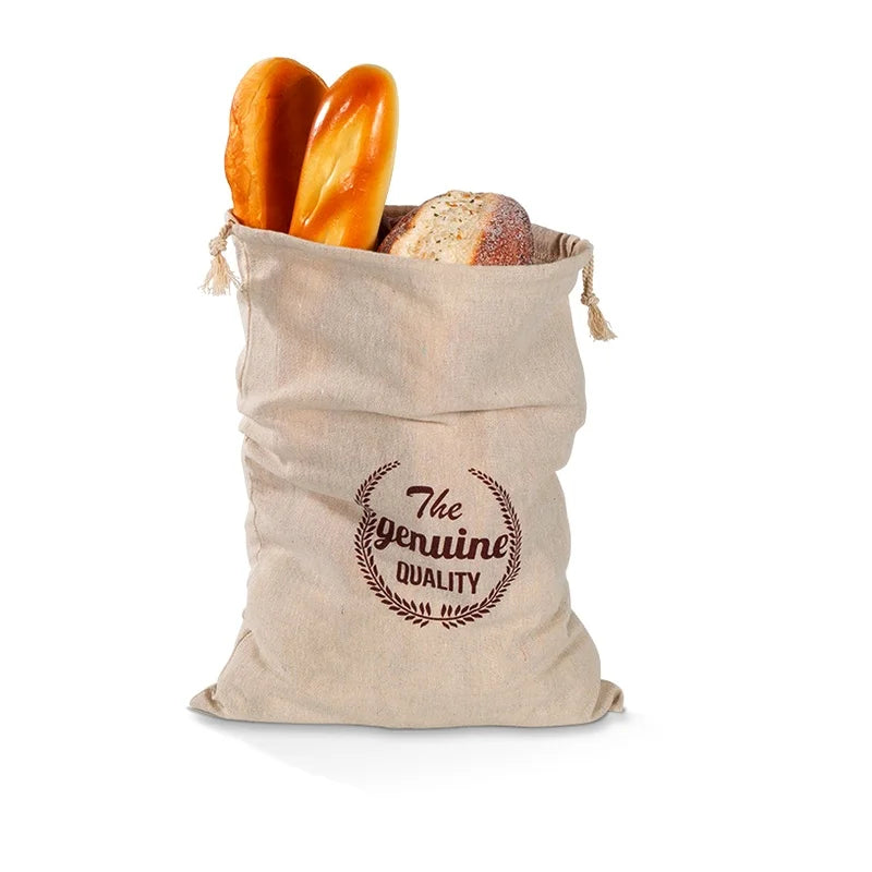 Reusable Linen Bread Bags with Drawstring | Natural Storage