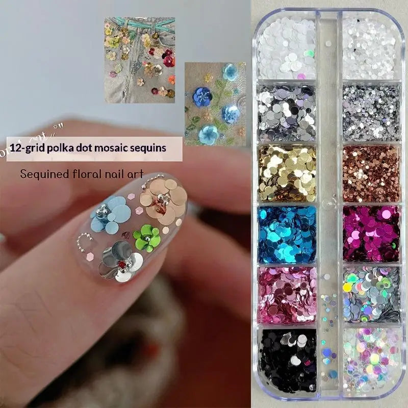 12-Grid Nail Glitter Sequin Set – DIY Colorful Nail Charms