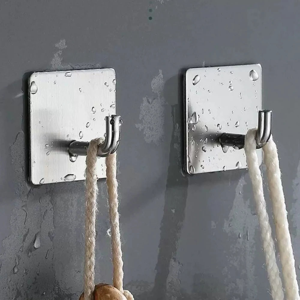 Stainless Steel Self-Adhesive Wall Hooks – Bathroom & Kitchen