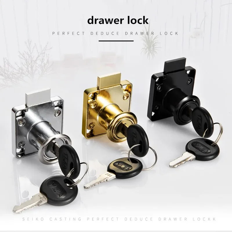Zinc Alloy Cam Drawer Lock with 2 Keys – 3 Colors & 2 Sizes