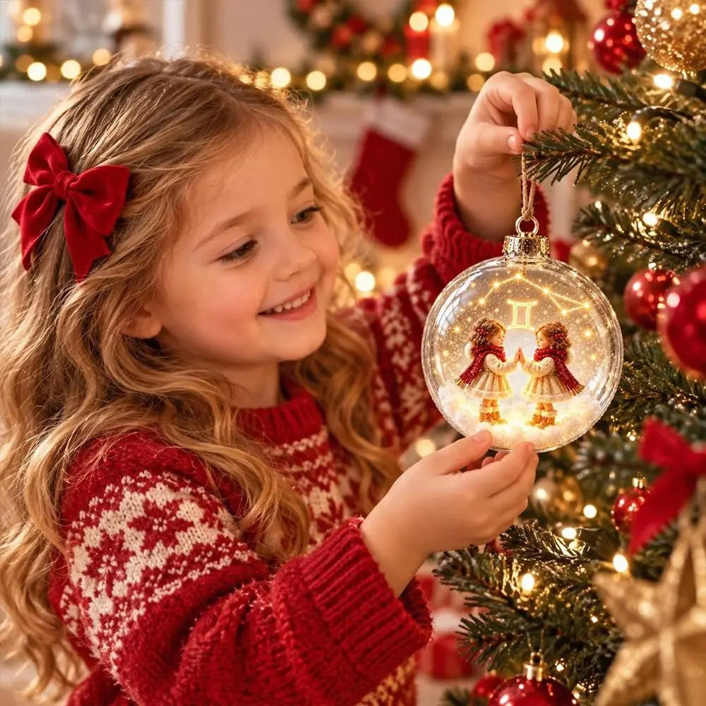 Zodiac Christmas Ball Ornament with Warm Built-In Light