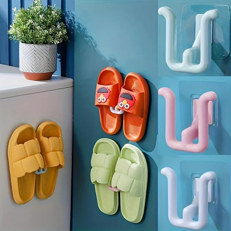 Wall-Mounted Self-Adhesive Shoe Rack with Hooks – 1/2 Pack