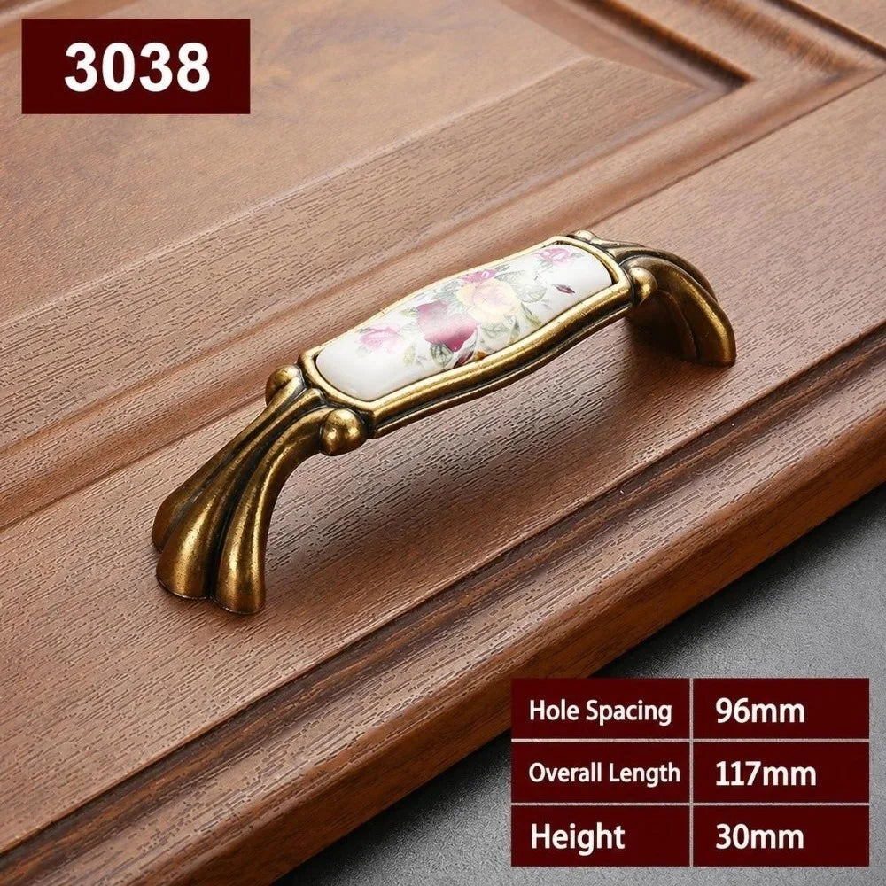 Zinc Alloy Ceramic Cabinet Pulls – Antique Gold Drawer Handles