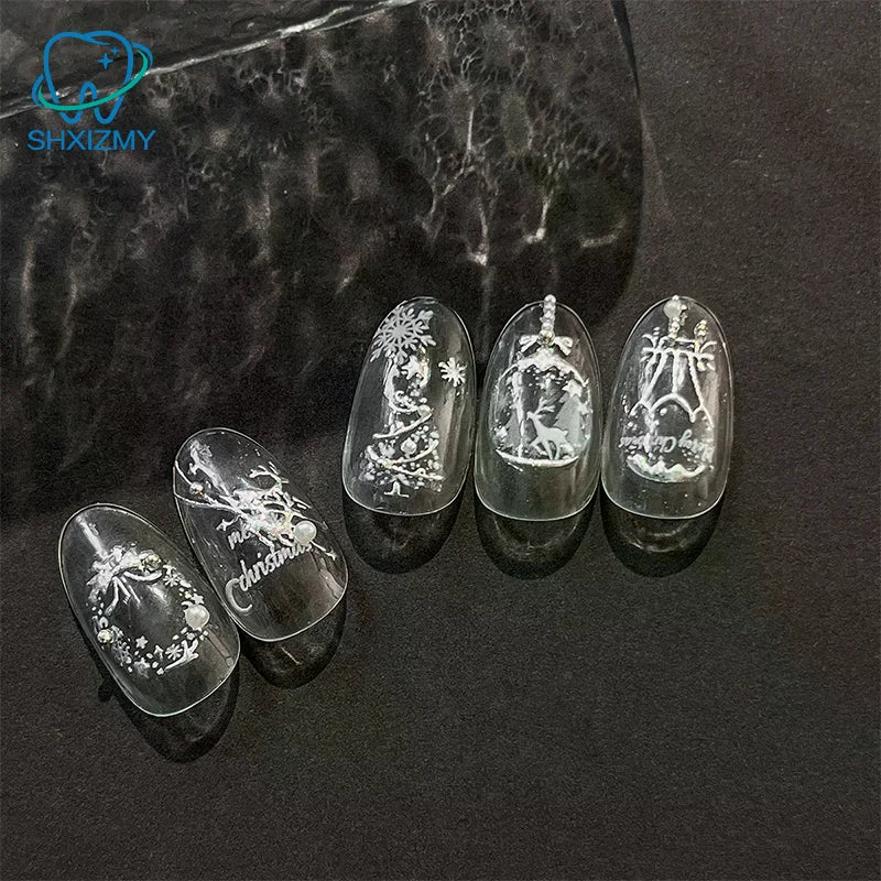 Christmas Nail Art Stickers – Gold Elk, Snowflake & Wreath