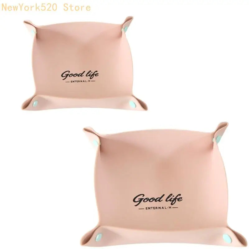PU Leather Foldable Desk Storage Tray Set – 2-Piece Organizer