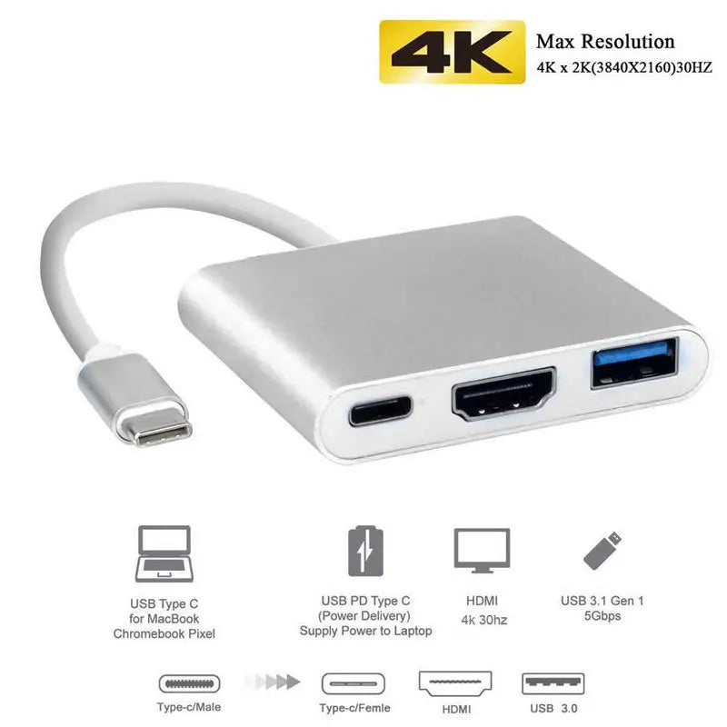 4K USB-C to HDMI Adapter Hub – USB 3.0 & Pass-Through Charging