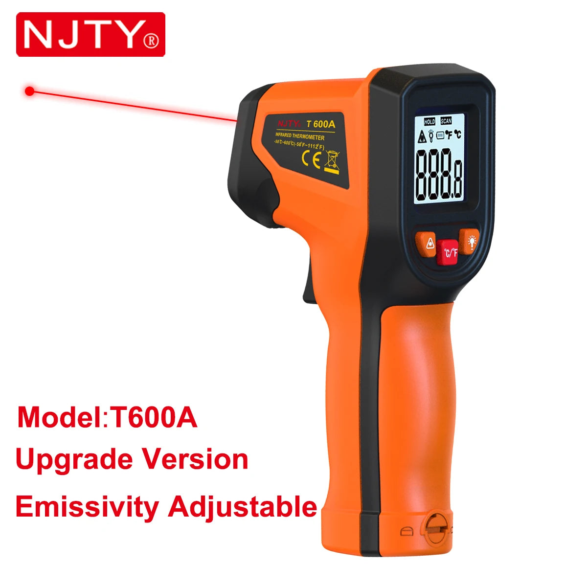 T600/T600A Infrared Thermometer Gun -58°F to 1112°F Laser